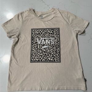 Vans Women’s Beige Leopard Print T-Shirt, Size Large